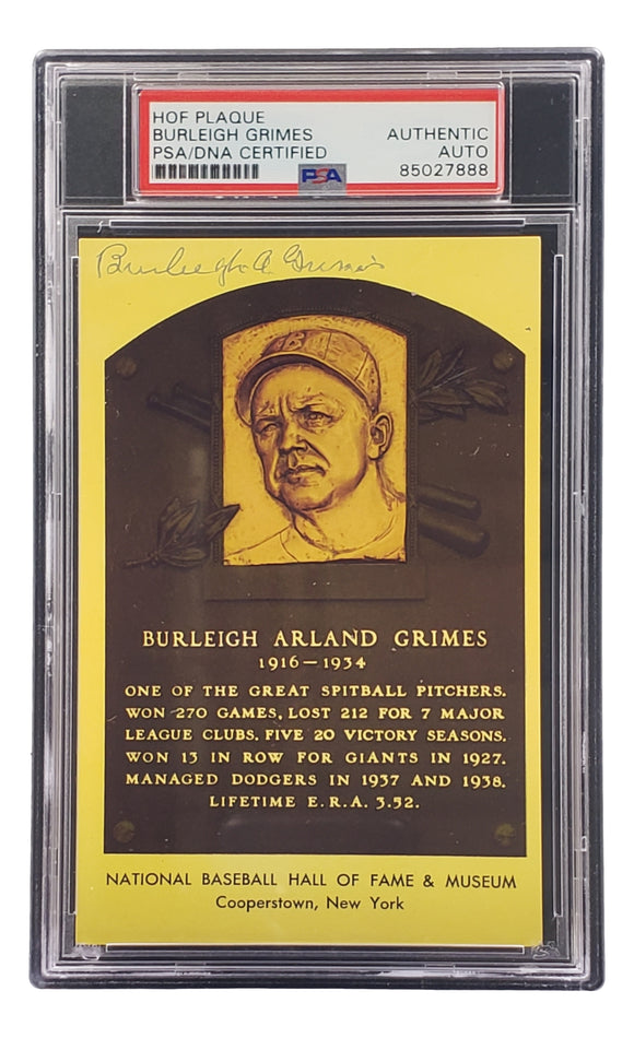 Burleigh Grimes Signed 4x6 Pittsburgh Pirates HOF Plaque Card PSA/DNA 85027888 Sports Integrity