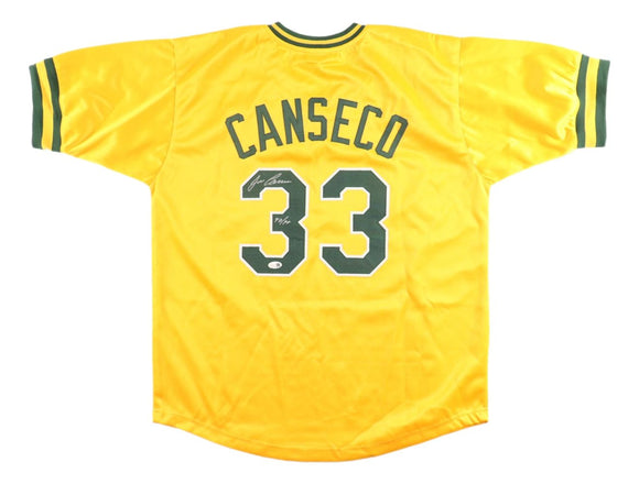 Jose Canseco Oakland Signed Yellow Baseball Jersey 40/40 Insc JSA QR Hologram