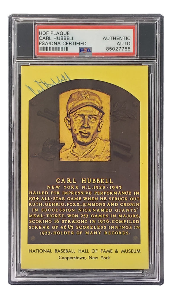 Carl Hubbell Signed 4x6 New York Giants Hall Of Fame Plaque Card PSA/DNA 85027766 Sports Integrity