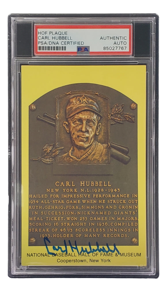 Carl Hubbell Signed 4x6 New York Giants Hall Of Fame Plaque Card PSA/DNA 85027767 Sports Integrity