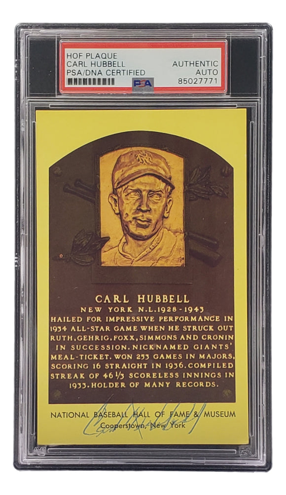 Carl Hubbell Signed 4x6 New York Giants Hall Of Fame Plaque Card PSA/DNA 85027771 Sports Integrity