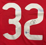 This Sports Integrity Carlos Tevez Signed Manchester United 2008 Champions League Nike Jersey features a large white #32, a black ink autograph and number 32 below the right digit, plus a circular patch and QR code near the bottom.