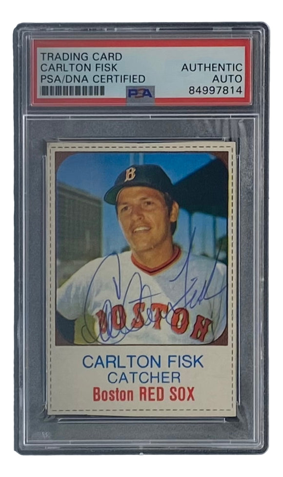 Carlton Fisk Signed Boston Red Sox 1975 Hostess #143 Trading Card PSA/DNA Sports Integrity