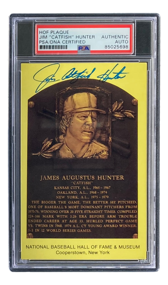 Jim Catfish Hunter Signed 4x6 New York Yankees HOF Plaque Card PSA/DNA 85025698