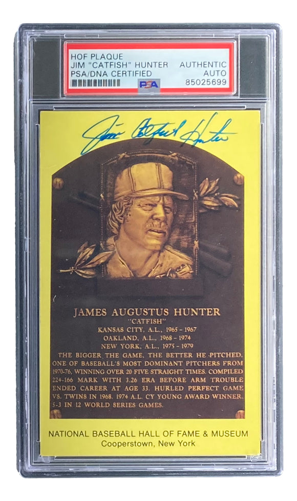 Jim Catfish Hunter Signed 4x6 New York Yankees HOF Plaque Card PSA/DNA 85025699