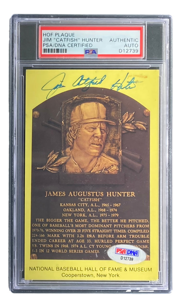 Jim Catfish Hunter Signed 4x6 New York Yankees HOF Plaque Card PSA/DNA D12739