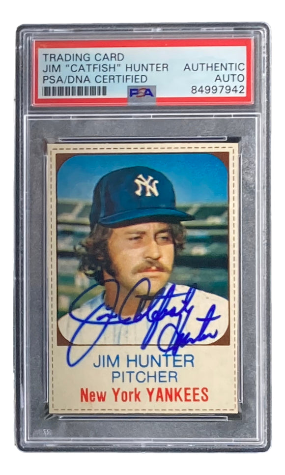 Jim Catfish Hunter Signed Yankees 1975 Hostess #148 Trading Card PSA/DNA 84997942 Sports Integrity