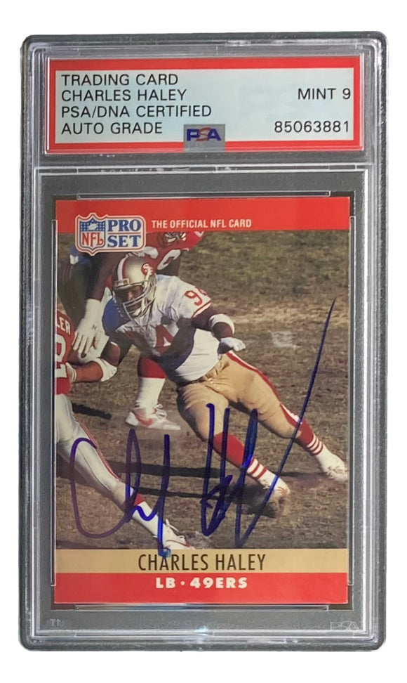 Charles Haley Signed 1990 Pro Set #289 49ers Trading Card PSA Mint 9