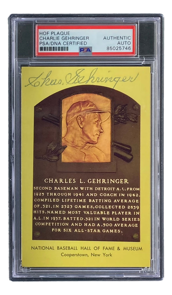 Charlie Gehringer Signed 4x6 Detroit Tigers HOF Plaque Card PSA/DNA 85025746 Sports Integrity