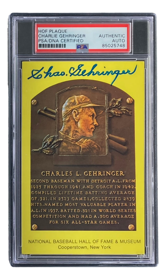 Charlie Gehringer Signed 4x6 Detroit Tigers HOF Plaque Card PSA/DNA 85025748 Sports Integrity