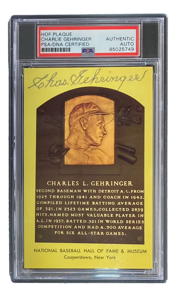 Charlie Gehringer Signed 4x6 Detroit Tigers HOF Plaque Card PSA/DNA 85025749 Sports Integrity