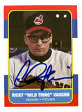 The Sports Integrity Charlie Sheen Signed Major League Ricky Vaughn Custom Trading Card features "Wild Thing" in character, with his autograph across the front and PSA/DNA holo authentication.
