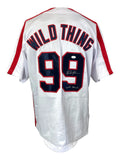 Charlie Sheen Signed White Rick Vaughn Baseball Jersey Wild Thing Inscribed JSA