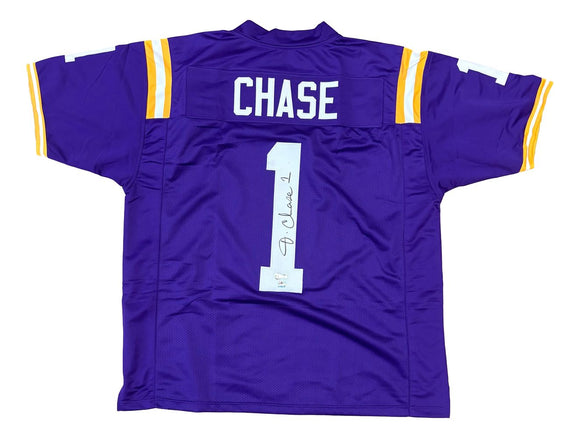 Ja'Marr Chase LSU Signed Purple Football Jersey BAS