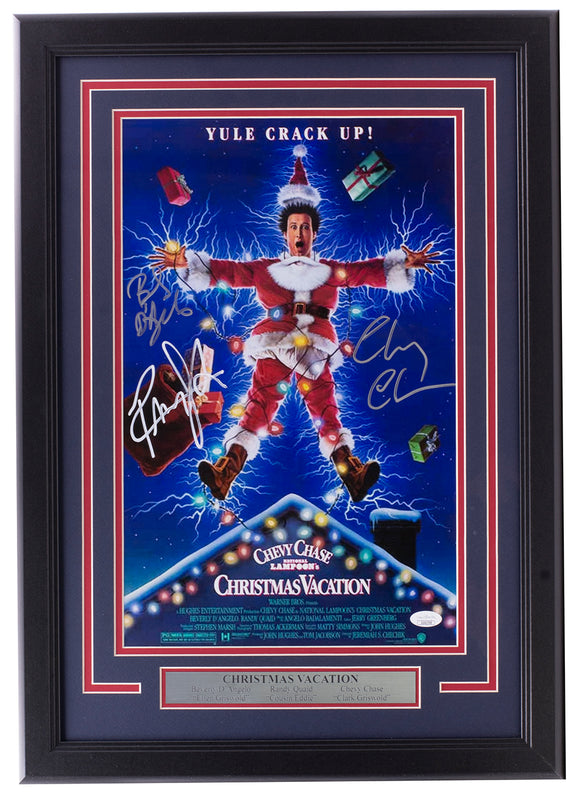 Chevy Chase Quaid D'Angelo Signed Framed 11x17 Christmas Vacation Photo JSA Sports Integrity