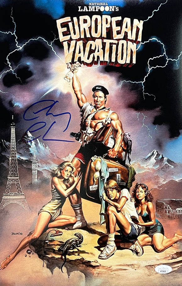 Chevy Chase Blue Signed Lampoons European Vacation 11x17 Poster Photo JSA Sports Integrity