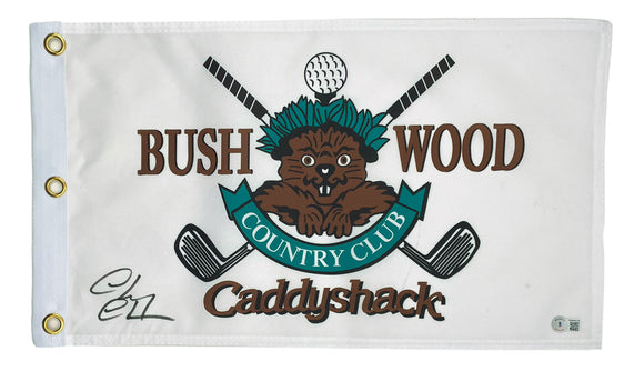 Chevy Chase Signed Bush Wood Caddyshack Golf Flag BAS ITP