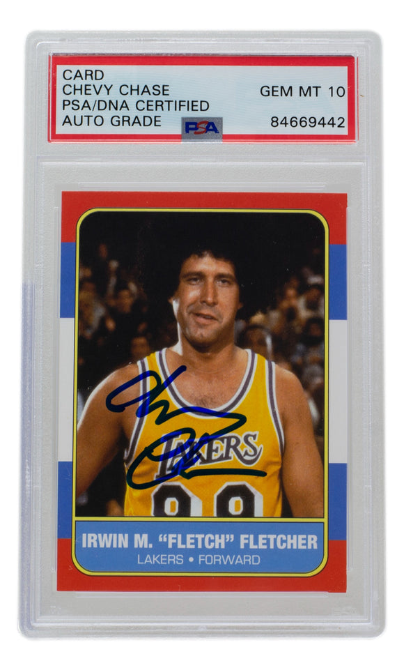Chevy Chase Signed Fletch Lakers Trading Card PSA/DNA Auto Gem Mint 10 Sports Integrity