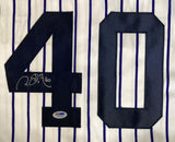 Sports Integrity Chien Ming Wang New York signed white pinstriped baseball jersey featuring a large navy 40, with the left digit signed in white ink and a PSA/DNA hologram below the signature.