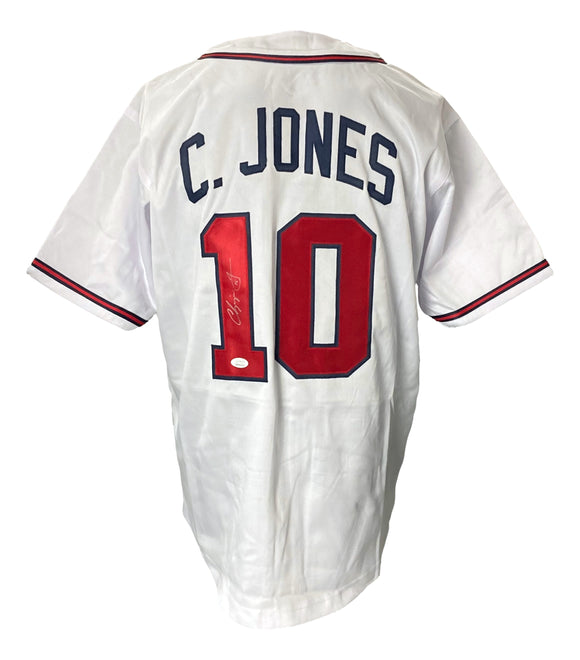 Chipper Jones Signed Custom White Pro-Style Baseball Jersey JSA ITP Sports Integrity