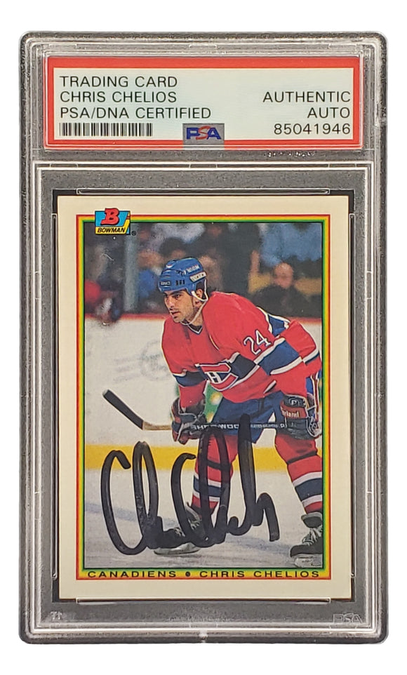 Chris Chelios Signed 1990 Bowman #42 Montreal Canadiens Hockey Card PSA/DNA