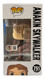 A Hayden Christensen signed Star Wars Anakin Skywalker Funko Pop #751 by Sports Integrity is displayed in its original box, which features a large window and Anakin Skywalker printed vertically on the right side.