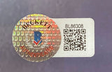 A Sports Integrity Christian Bale Signed Framed 11x14 American Psycho Photo BAS features a Beckett authentication sticker with a holographic seal, QR code, and the identifier BL86308 on a rectangular white label.