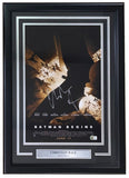 Sports Integrity Christian Bale Signed Framed 11x17 Batman Begins Photo BAS features a large central signature, Batman’s silhouette amid bats, and a nameplate reading "Christian Bale Batman Begins.