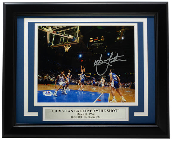 Christian Laettner Signed Framed 8x10 Duke The Shot Photo PSA ITP