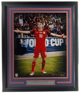 Christian Pulisic Signed Framed 16x20 USA Soccer Red Jersey Photo Panini