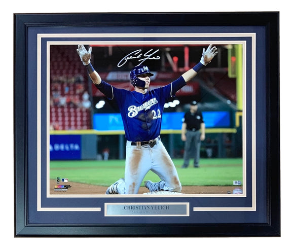Christian Yelich Signed Framed 16x20 Milwaukee Brewers Photo Steiner+MLB Sports Integrity