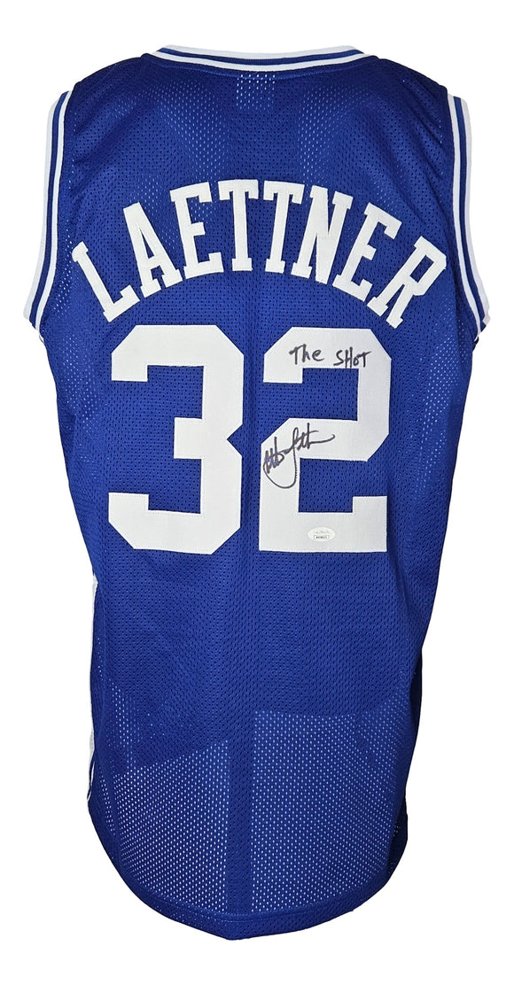 Christian Laettner Duke Signed Blue Basketball Jersey The Shot Inscribed JSA ITP