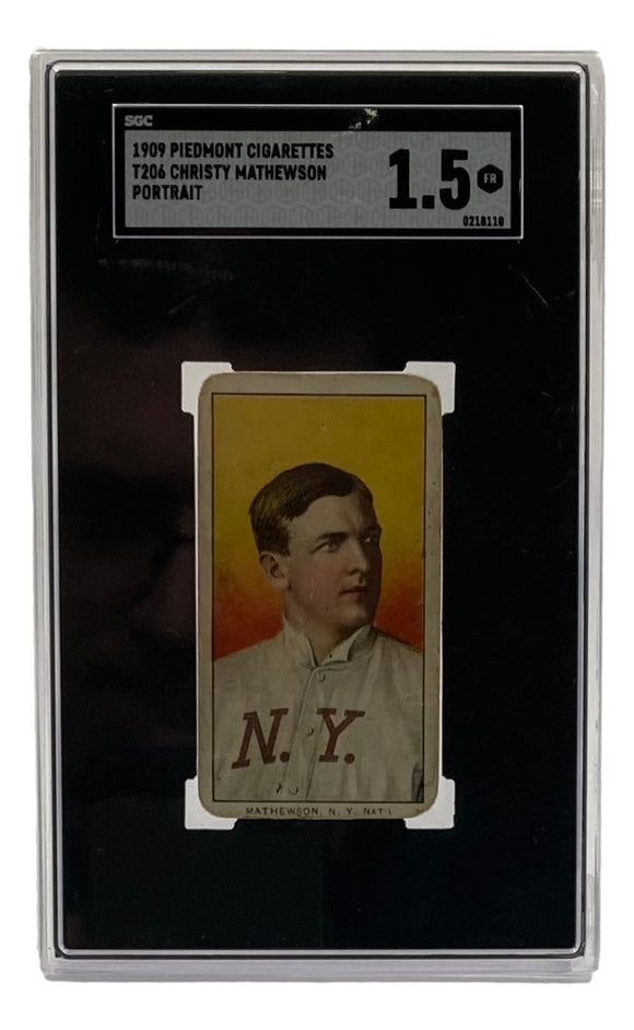 Christy Mathewson NY Giants 1909 Piedmont Cigarettes T206 Card SGC Graded FR 1.5 Sports Integrity