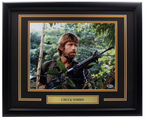 Chuck Norris Signed Framed 11x14 Jungle Photo BAS Sports Integrity