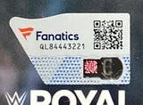 A Fanatics authenticity sticker (QR code, unique ID QL84443221, holographic feature) is affixed to this Sports Integrity Cody Rhodes Signed Framed 8x10 WWE Royal Rumble Photo, with part of the item visible under the sticker.