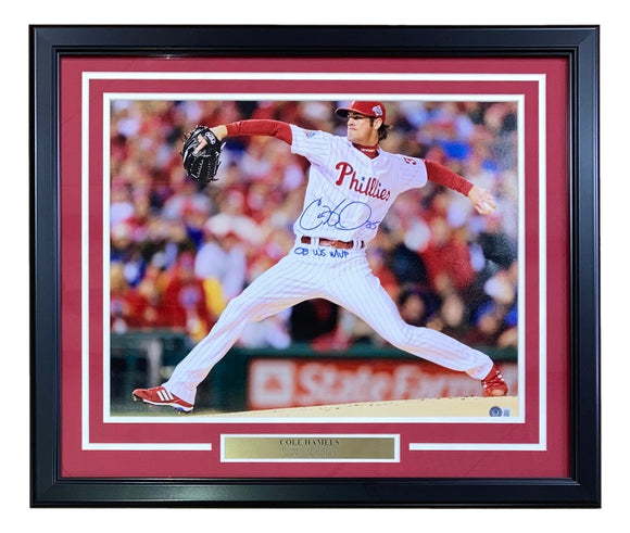 Cole Hamels Signed Framed 16x20 Phillies Photo 08 WS MVP Inscribed BAS ITP Sports Integrity