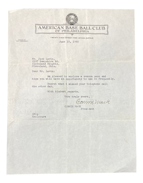 Connie Mack Philadelphia Athletics Signed Hand Written Letter BAS A31888 Auto 10 Sports Integrity