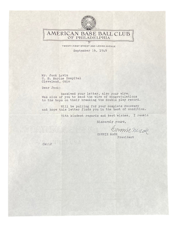 Connie Mack Philadelphia Athletics Signed Hand Written Letter BAS A31890 Auto 10 Sports Integrity