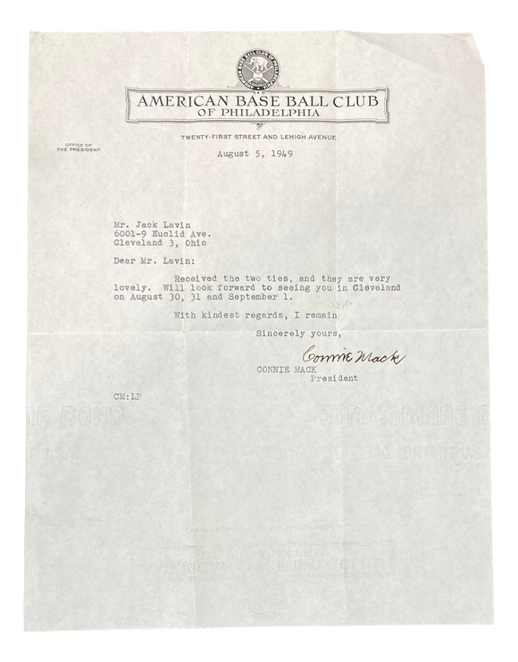 Connie Mack Philadelphia Athletics Signed Hand Written Letter BAS A31891 Sports Integrity