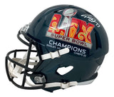 The Sports Integrity Cooper DeJean Signed Eagles Super Bowl 59 LIX FS Replica Speed Helmet features a large SB LIX logo, “CHAMPIONS,” “EAGLES 40 CHIEFS 22,” and DeJean's white autograph above the logo.
