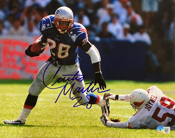 Curtis Martin Signed 11x14 New England Patriots Blue Jersey Photo BAS Sports Integrity