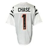 Ja'Marr Chase Signed Custom White Stripe Pro - Style Football Jersey BAS ITP - Sports Integrity