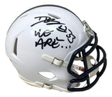 The Sports Integrity Dani Dennis-Sutton Signed Penn State Mini Speed Helmet features a black marker autograph, the number 33, and "WE ARE..." on a white helmet with a dark faceguard. JSA authenticated.