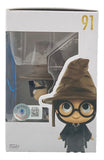 The Sports Integrity Daniel Radcliffe Signed Harry Potter Mini Funko Pop #91 BAS features the figure with glasses and a wizard hat in a display box, complete with character artwork and an authentication sticker.