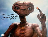 The Sports Integrity Matthew De Merritt Signed 11x14 ET Photo (JSA) features E.T. with a glowing finger and includes a black marker signature and "E.T." on the left side of the image.