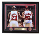 Dennis Rodman Signed Framed 16x20 Chicago Bulls Photo w/ Michael Jordan BAS