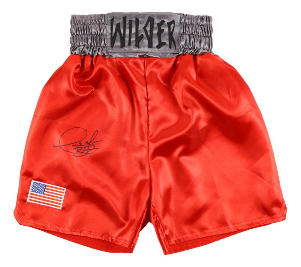 Deontay Wilder Signed Custom Red Boxing Trunks BAS - Sports Integrity