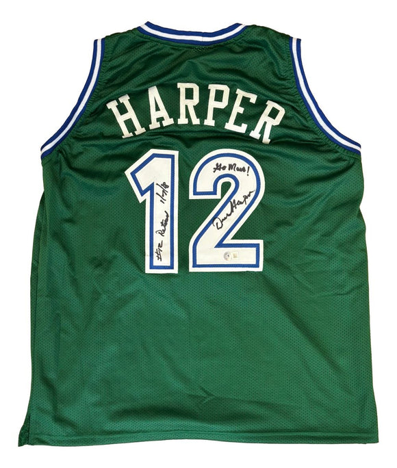 Derek Harper Dallas Signed Green Basketball Jersey #12 Retired Go Mavs BAS