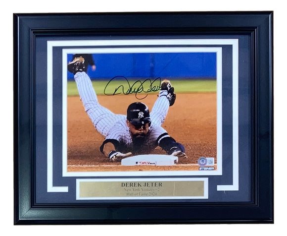 Derek Jeter Signed Framed 8x10 New York Yankees Slide Photo BAS LOA Sports Integrity