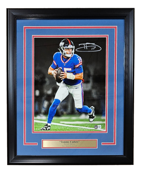 Tommy Devito Signed Framed 11x14 New York Giants Alternate Jersey Photo BAS ITP Sports Integrity